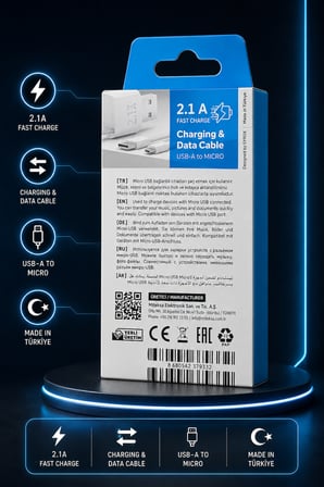 2'li USB-A to Micro USB 2.1A Şarj ve Data Kablosu