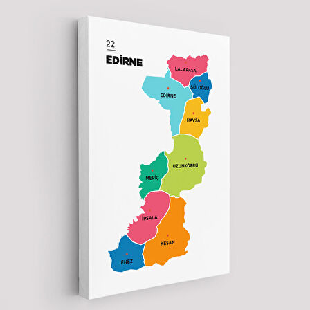 Harita Sepeti Edirne İli ve İlçeler Haritası Dekoratif Kanvas Tablo 1327