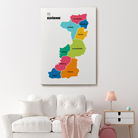 Harita Sepeti Edirne İli ve İlçeler Haritası Dekoratif Kanvas Tablo 1327