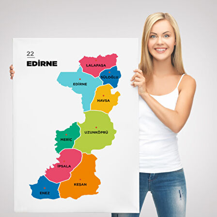 Harita Sepeti Edirne İli ve İlçeler Haritası Dekoratif Kanvas Tablo 1327