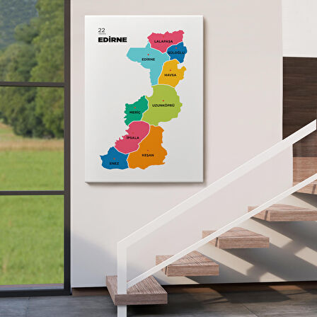 Harita Sepeti Edirne İli ve İlçeler Haritası Dekoratif Kanvas Tablo 1327