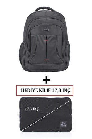 Case Club Büyük Boy Laptop Sırt Çantası 17 inç Darbe Emici Koruma Su Geçirmez Kumaş Kılıf Hediyeli