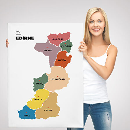 Harita Sepeti Edirne İli ve İlçeler Haritası Dekoratif Kanvas Tablo 1328