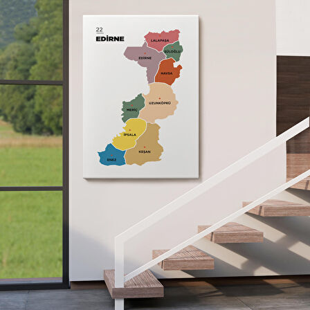 Harita Sepeti Edirne İli ve İlçeler Haritası Dekoratif Kanvas Tablo 1328