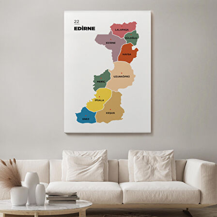 Harita Sepeti Edirne İli ve İlçeler Haritası Dekoratif Kanvas Tablo 1328