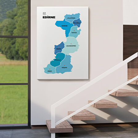 Harita Sepeti Edirne İli ve İlçeler Haritası Dekoratif Kanvas Tablo 1329