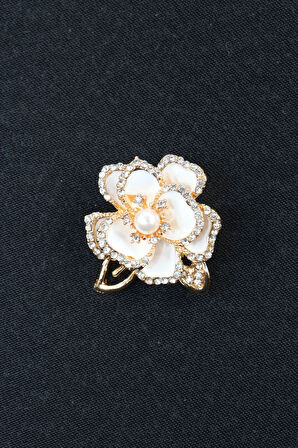 Sedef çiçeği broş. Yaka iğnesi broş. Taşlı tasarım sedef çiçeği broş. Kadın broş. Broş.