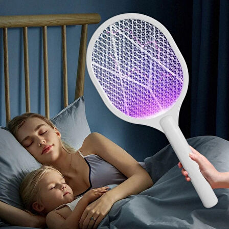 İpek Yıldızı® Şarjlı Sinek Öldürücü Masaüstü Standlı,Mor Işık Sinek Kovucu Raket 5w