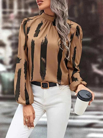 Kadın Balıkçı Yaka Desenli Uzun Kollu Dalgıç Bluz