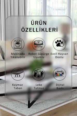Yıkanabilir Kaymaz Taban Dijital Baskılı Halı ve Yolluk – Leke Tutmaz Salon & Mutfak Halısı