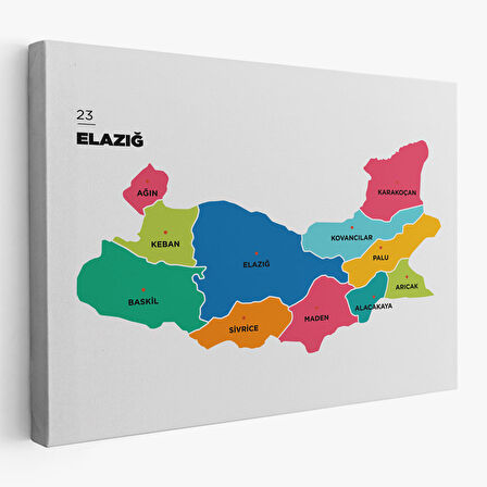 Harita Sepeti Elazığ İli ve İlçeler Haritası Dekoratif Kanvas Tablo 1330