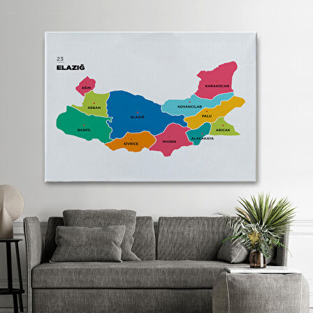 Harita Sepeti Elazığ İli ve İlçeler Haritası Dekoratif Kanvas Tablo 1330