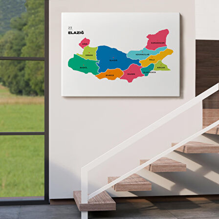 Harita Sepeti Elazığ İli ve İlçeler Haritası Dekoratif Kanvas Tablo 1330