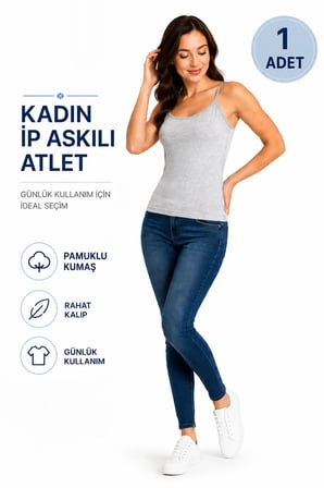 Kadın İp Askılı Atlet (TUTKU YETKİLİ SATICISI) - Pamuklu Rahat Kalıp Günlük Kullanım İç Giyim – 1 ADET