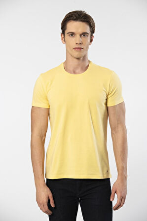Cacharel Erkek Bisiklet Yaka Likralı T-shirt 1331/Sarı