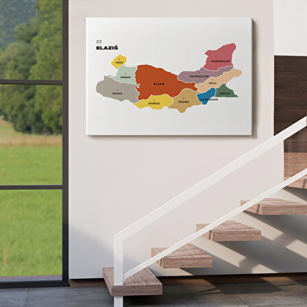 Harita Sepeti Elazığ İli ve İlçeler Haritası Dekoratif Kanvas Tablo 1331