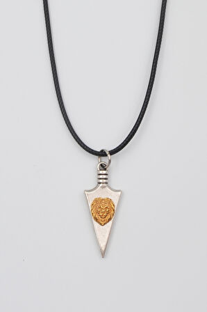 Ok Ucu Aslan Kolye - PU Deri İp Zincirli Unisex Gümüş Kaplama Kolye - 60 cm
