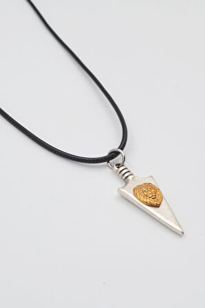 Ok Ucu Aslan Kolye - PU Deri İp Zincirli Unisex Gümüş Kaplama Kolye - 60 cm