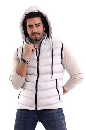 Erkek Jel Dolgu Çapraz Model Fermuarlı Kapşon İç Cepli Şişme Yelek Taş