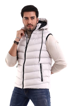 Erkek Jel Dolgu Çapraz Model Fermuarlı Kapşon İç Cepli Şişme Yelek Taş