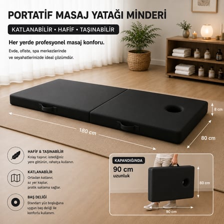 Masaj Yatağı Portatif Katlanabilir Masaj Yatağı Minderi 8 cm Sünger  180x80 cm