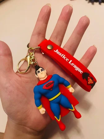 Superman 3D Silikon Anahtarlık Gold Metal Klipsli  Çanta & Araba Süsü