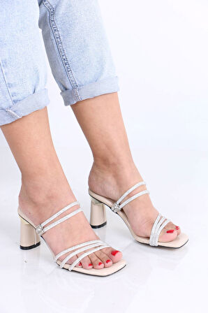 Drake Nude Taşlı Rugan Topuklu Kadın Terlik