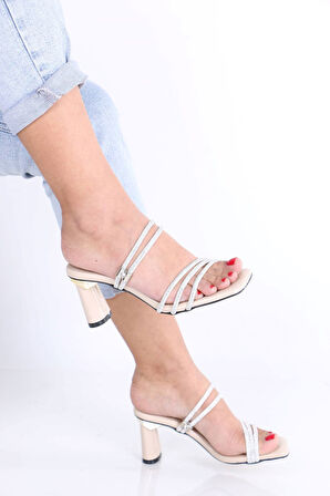 Drake Nude Taşlı Rugan Topuklu Kadın Terlik