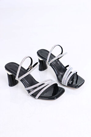 Drake Siyah Taşlı Rugan Topuklu Kadın Terlik