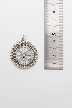 Viking Pusula Kolye (Vegvisir) - Örme İthal Zincirli Unisex Gümüş Kaplama - 60 cm