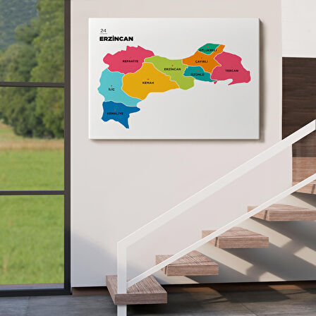 Harita Sepeti Erzincan İli ve İlçeler Haritası Dekoratif Kanvas Tablo 1333