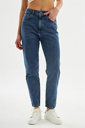 Kadın Mom Fit Jean Pantolon Mavi