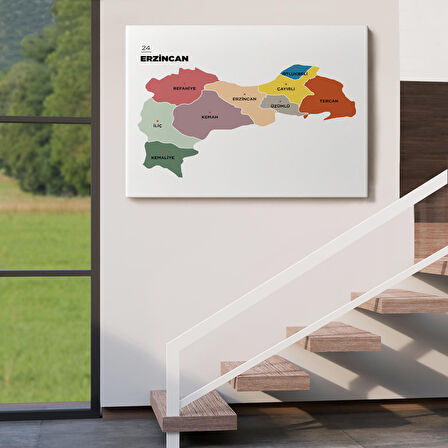 Harita Sepeti Erzincan İli ve İlçeler Haritası Dekoratif Kanvas Tablo 1334