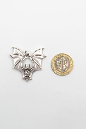 Gotik Yarasa Kolye - Düz Ezme İthal Zincirli Unisex Gümüş Kaplama Kolye - 60 cm