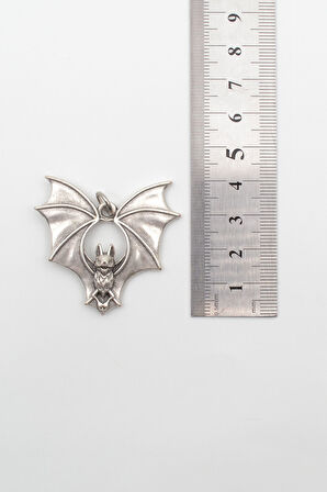 Gotik Yarasa Kolye - Örme İthal Zincirli Unisex Gümüş Kaplama Kolye - 60 cm