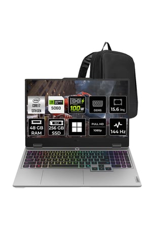LOQ 15IRX10 Intel Core i7 13645HX RTX 5060 8GB 100W 48GB RAM 256GB SSD 15.6" FHD (1920x1080) IPS 300nits 144Hz Win11 Pro 83JE01BETRP451 Gaming Laptop + PER4 Çanta
