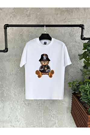 Beyaz Bear Baskılı Erkek Tshirt
