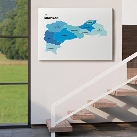 Harita Sepeti Erzincan İli ve İlçeler Haritası Dekoratif Kanvas Tablo 1335