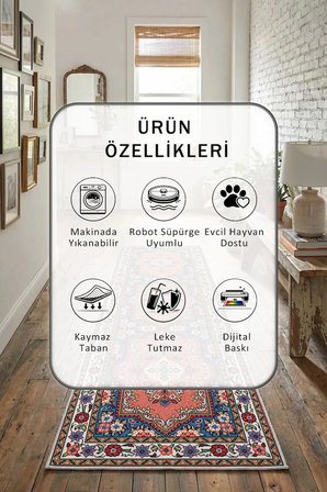 Yıkanabilir Kaymaz A-13 Dijital Baskılı Yolluk Halı Tüy Tutmaz Vizon
