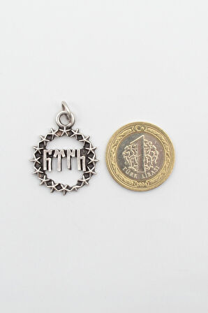 Göktürkçe Türk Yazılı ve Yıldızlı Kolye - Düz Ezme İthal Zincirli Unisex Gümüş Kaplama - 60 cm