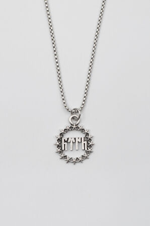 Göktürkçe Türk Yazılı ve Yıldızlı Kolye - Örme İthal Zincirli Unisex Gümüş Kaplama - 60 cm