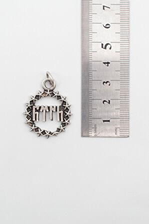 Göktürkçe Türk Yazılı ve Yıldızlı Kolye - Örme İthal Zincirli Unisex Gümüş Kaplama - 60 cm