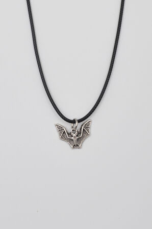 Minimalist Gotik Yarasa Kolye - PU Deri İp Zincirli Unisex Gümüş Kaplama - 60 cm