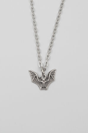 Minimalist Gotik Yarasa Kolye - Düz Ezme İthal Zincirli Unisex Gümüş Kaplama - 60 cm