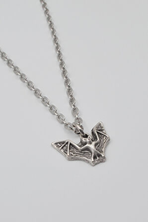 Minimalist Gotik Yarasa Kolye - Düz Ezme İthal Zincirli Unisex Gümüş Kaplama - 60 cm