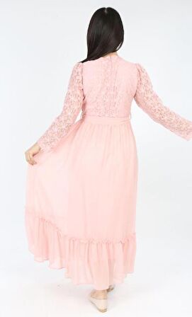 Kız Çocuk Tül Kumaş Kupür İşlemeli Kolyeli Astarlı Gece Mezuniyet Düğün Abiye Elbise