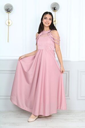 Kız Çocuk Simli Kumaş Astarlı Abiye Gece Mezuniyet Elbisesi