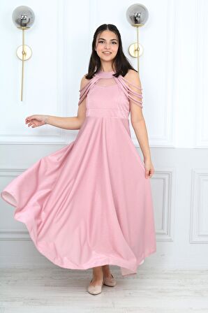 Kız Çocuk Simli Kumaş Astarlı Abiye Gece Mezuniyet Elbisesi