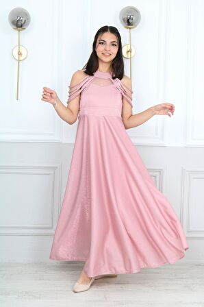 Kız Çocuk Simli Kumaş Astarlı Abiye Gece Mezuniyet Elbisesi