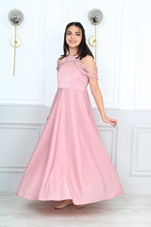 Kız Çocuk Simli Kumaş Astarlı Abiye Gece Mezuniyet Elbisesi